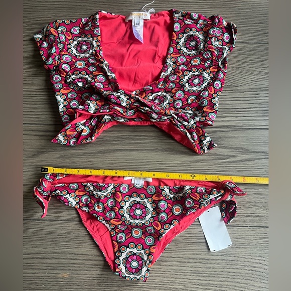LA DOUBLEJ Tie Front Short Sleeve Swim Top & Bow Brief sz XS 425$ - Picture 12 of 13